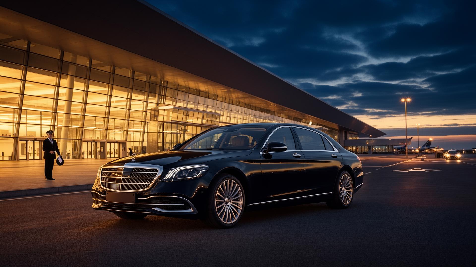 Luxus-Limousine vor Hamburg Flughafen Terminal mit Valet-Service