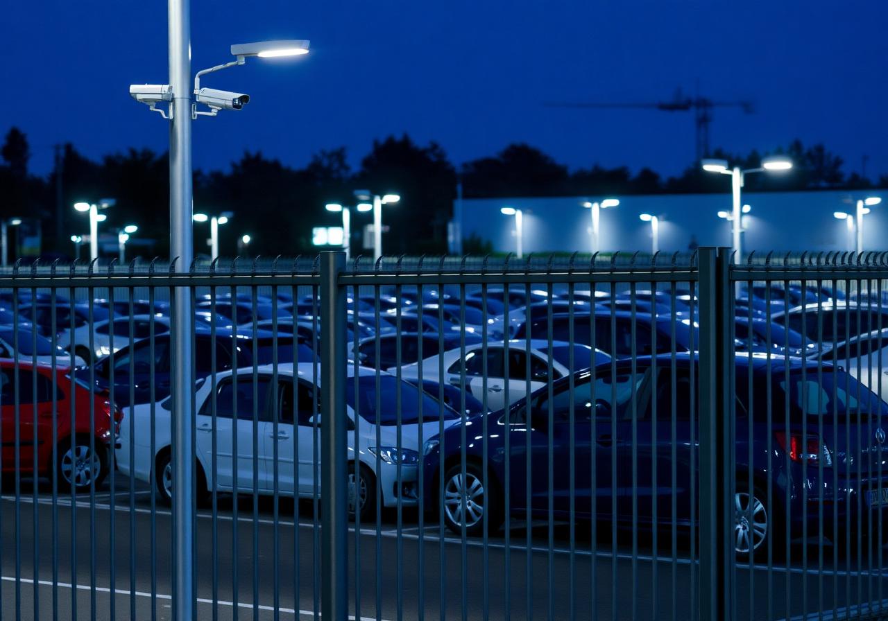 Videoüberwachter, umzäunter Parkplatz